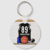 Personalized Black and White Basketball Jersey キーホルダー (正面)