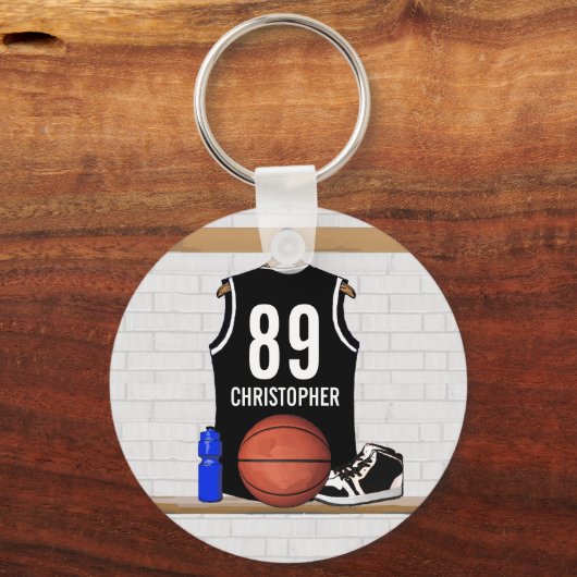 Personalized Black and White Basketball Jersey キーホルダー (裏面)