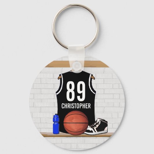 Personalized Black and White Basketball Jersey キーホルダー (裏面)