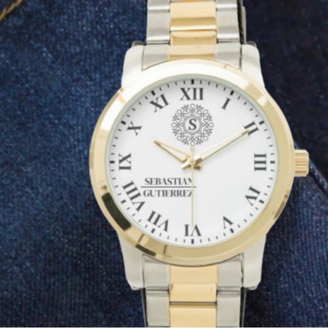 Personalized Black and white Monogrammed   腕時計 (クリエイターアップロード済み)