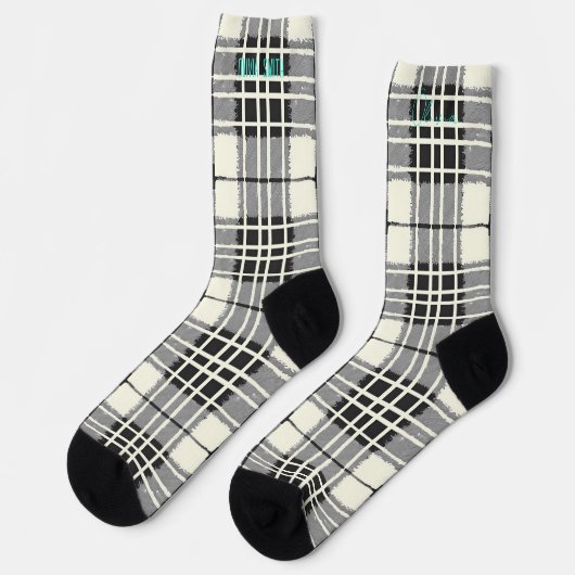 Personalized Black and White Tartan Plaid Custom ソックス (左)