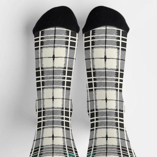 Personalized Black and White Tartan Plaid Custom ソックス (上部)