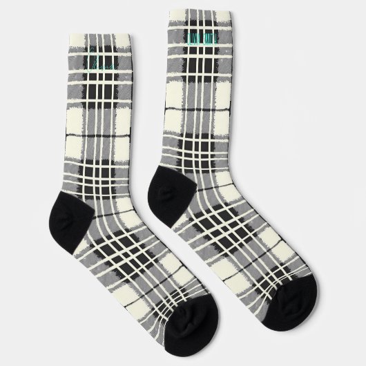 Personalized Black and White Tartan Plaid Custom ソックス (右)