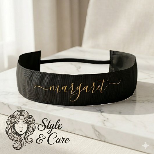 Personalized Black Athletic Headband CustomName アスレチックヘッドバンド