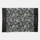 Personalized Black Botanical Watercolor Pattern キッチンタオル (横)