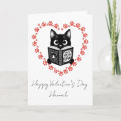 Personalized Black Cat Book Lover Valentine's Card カード (正面)