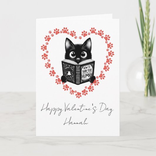 Personalized Black Cat Book Lover Valentine's Card カード (正面)