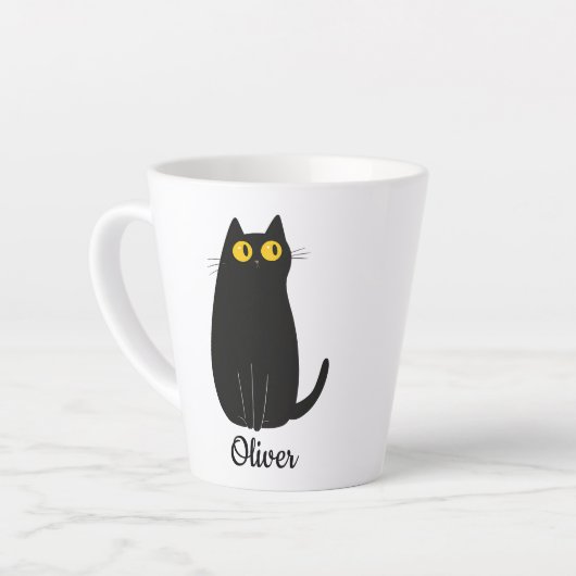 Personalized Black Cat Latte Mug – Custom Pet Name カフェラテマグ (左アングル)