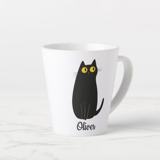 Personalized Black Cat Latte Mug – Custom Pet Name カフェラテマグ (右アングル)