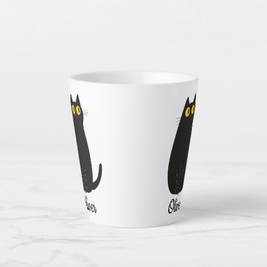 Personalized Black Cat Latte Mug – Custom Pet Name カフェラテマグ (正面)