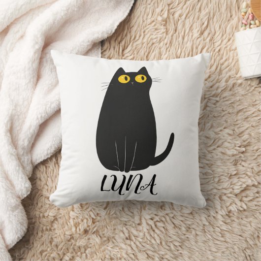 Personalized Black Cat Pillow with Name クッション (ブランケット)