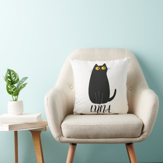Personalized Black Cat Pillow with Name クッション (椅子)