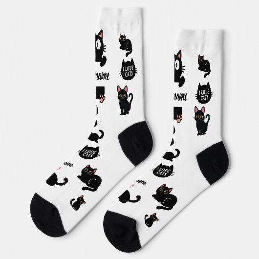 Personalized Black Cat Socks - Custom Cat Lover Gi ソックス (左)