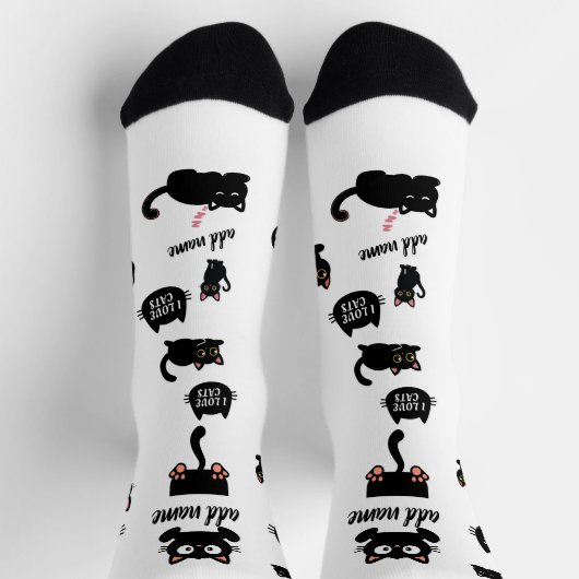 Personalized Black Cat Socks - Custom Cat Lover Gi ソックス (上部)