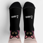 Personalized Black Cat Socks Custom Name Color ソックス (上部)