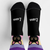 Personalized Black Cat Socks Custom Name Color ソックス (上部)