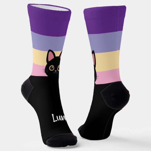 Personalized Black Cat Socks Custom Name Color ソックス (傾斜あり)