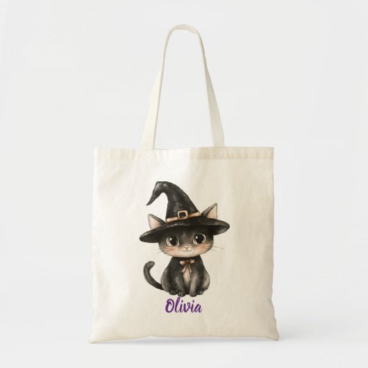 Personalized Black Cat Trick-or-Treat Bag トートバッグ (正面)