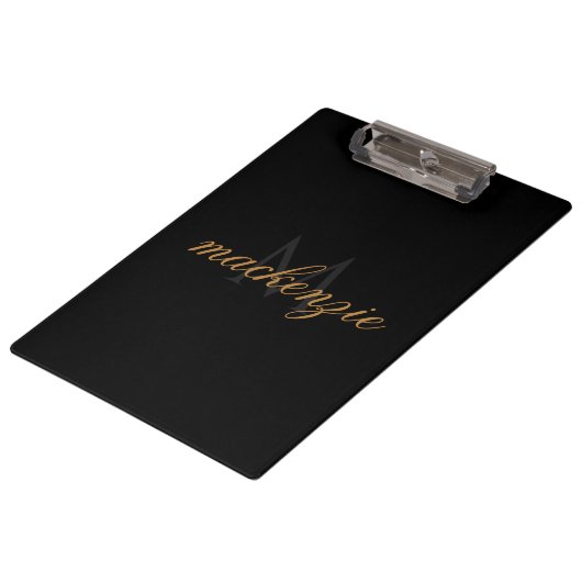 Personalized Black Clipboard with Name and Initial クリップボード (アングル)