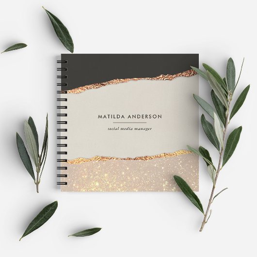 Personalized Black Cream Gold Glitter Faux Foil ノートブック