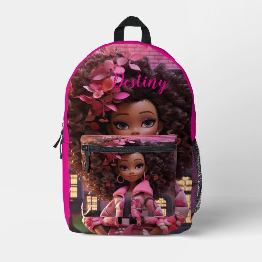 Personalized Black doll  プリントバックパック (正面)