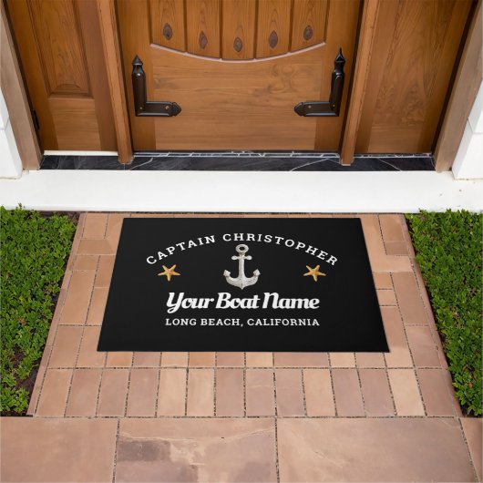 Personalized Black Doormat w/ Starfish & Anchor ドアマット (室外)