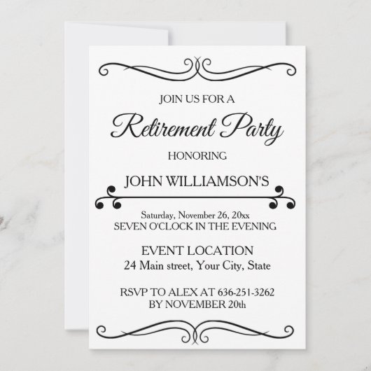 Personalized black elegant retirement party  招待状 (正面)