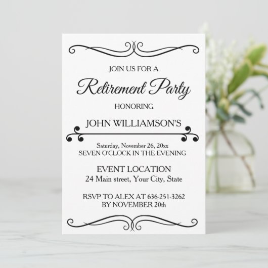 Personalized black elegant retirement party  招待状 (スタンド正面)