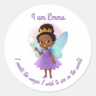Personalized Black Fairy Girl Stickers ラウンドシール