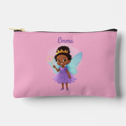 Personalized Black Fairy Girl Zipper Pouch – Pink  アクセサリーポーチ (正面)