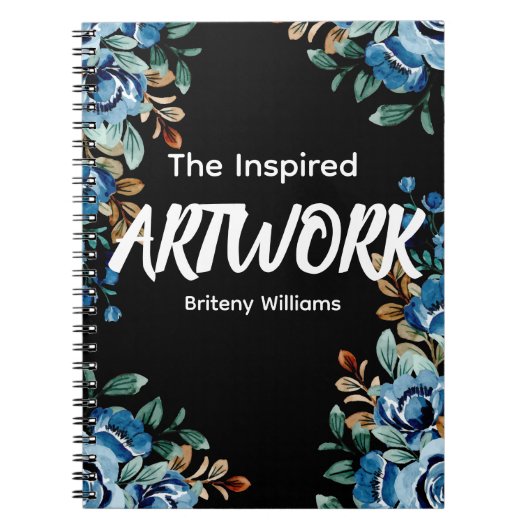 Personalized Black floral Artist Sketchbook ノートブック (正面)