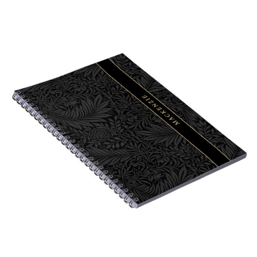 Personalized Black Floral Pattern ノートブック (右側)