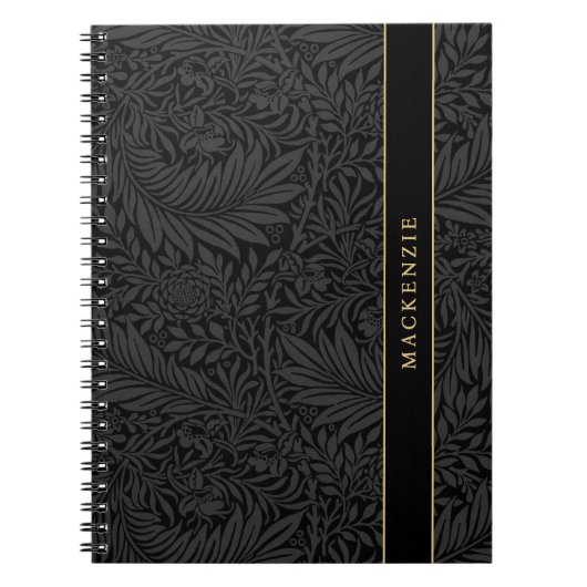 Personalized Black Floral Pattern ノートブック (正面)