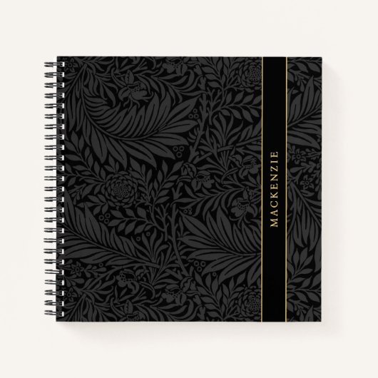 Personalized Black Floral Pattern ノートブック (正面)