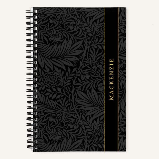 Personalized Black Floral Pattern ノートブック (正面)