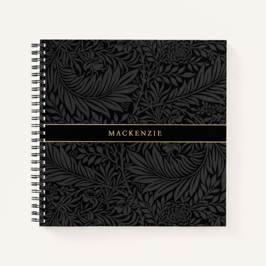 Personalized Black Floral Pattern ノートブック (正面)