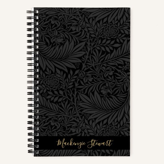 Personalized Black Floral Pattern ノートブック (正面)