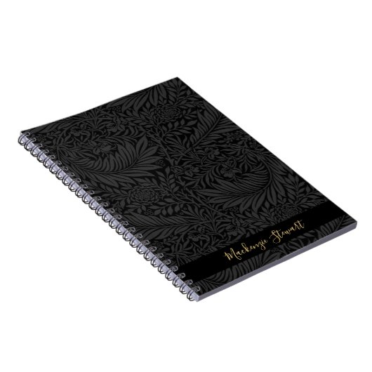 Personalized Black Floral Pattern ノートブック (右側)