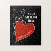 Personalized Black French Bulldog with a Red Heart ジグソーパズル (縦)