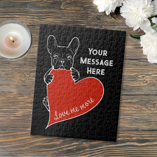 Personalized Black French Bulldog with a Red Heart ジグソーパズル