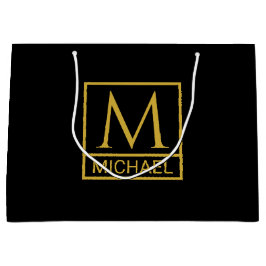 Personalized Black Gift Bag with Initial & Name ラージペーパーバッグ
