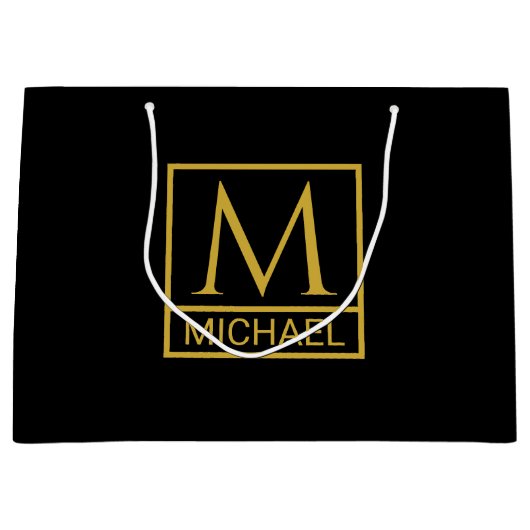 Personalized Black Gift Bag with Initial & Name ラージペーパーバッグ (正面)