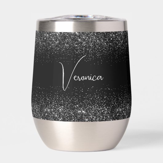 Personalized Black Glitter Stainless Wine Tumbler (正面)