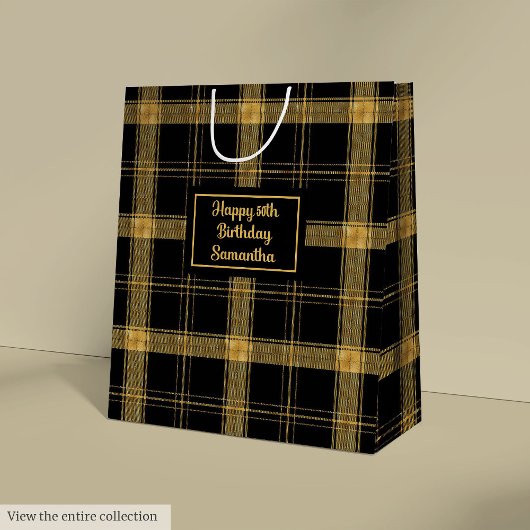 Personalized Black Gold Minimalist Gift Bag ミディアムペーパーバッグ