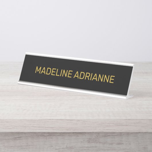 Personalized Black & Gold Modern Desk デスクネームプレート (正面)
