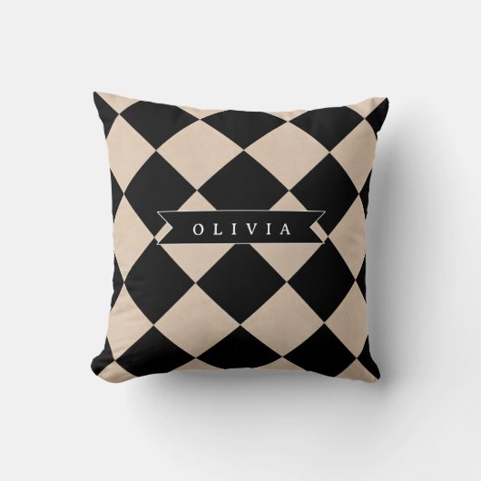 Personalized Black Harlequin Checkered Diamond クッション (正面)