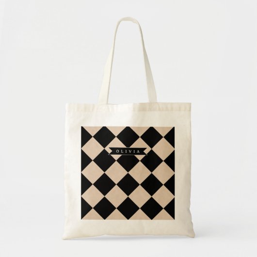 Personalized Black Harlequin Checkered Diamond トートバッグ (正面)