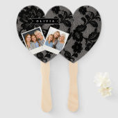 Personalized Black Lace Floral Elegant Monogram ハンドファン (正面&裏面)