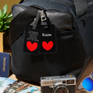 Personalized Black Luggage Tag with Red Heart ラゲッジタグ
