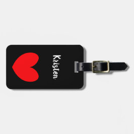 Personalized Black Luggage Tag with Red Heart ラゲッジタグ